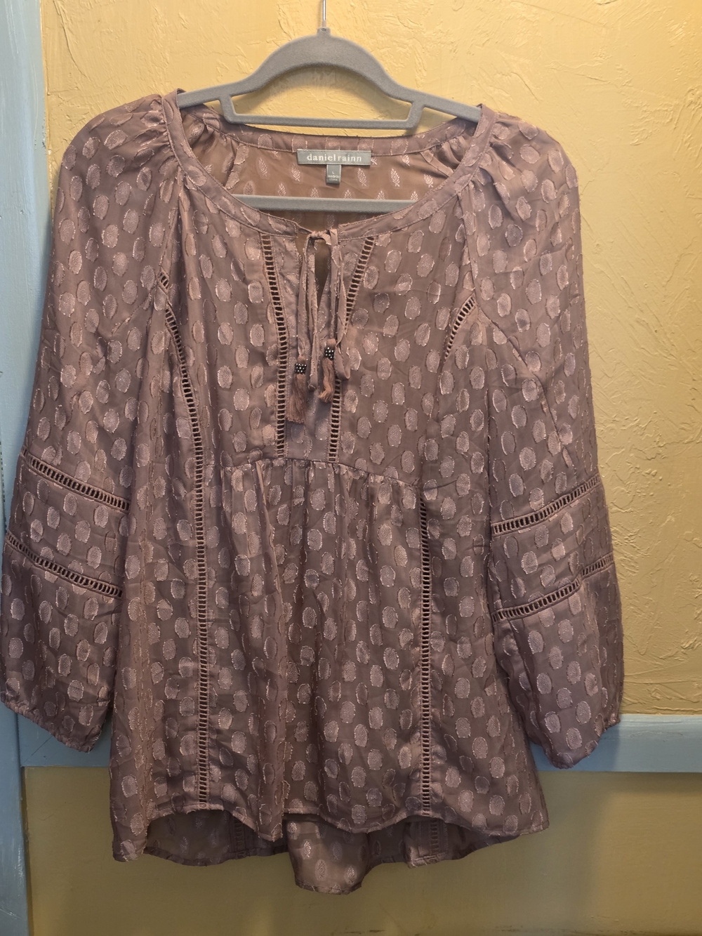 Daniel Rainn Mauve Polka-Dot Peasant Blouse